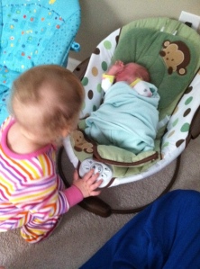 Hannah saying hi to her little sister.